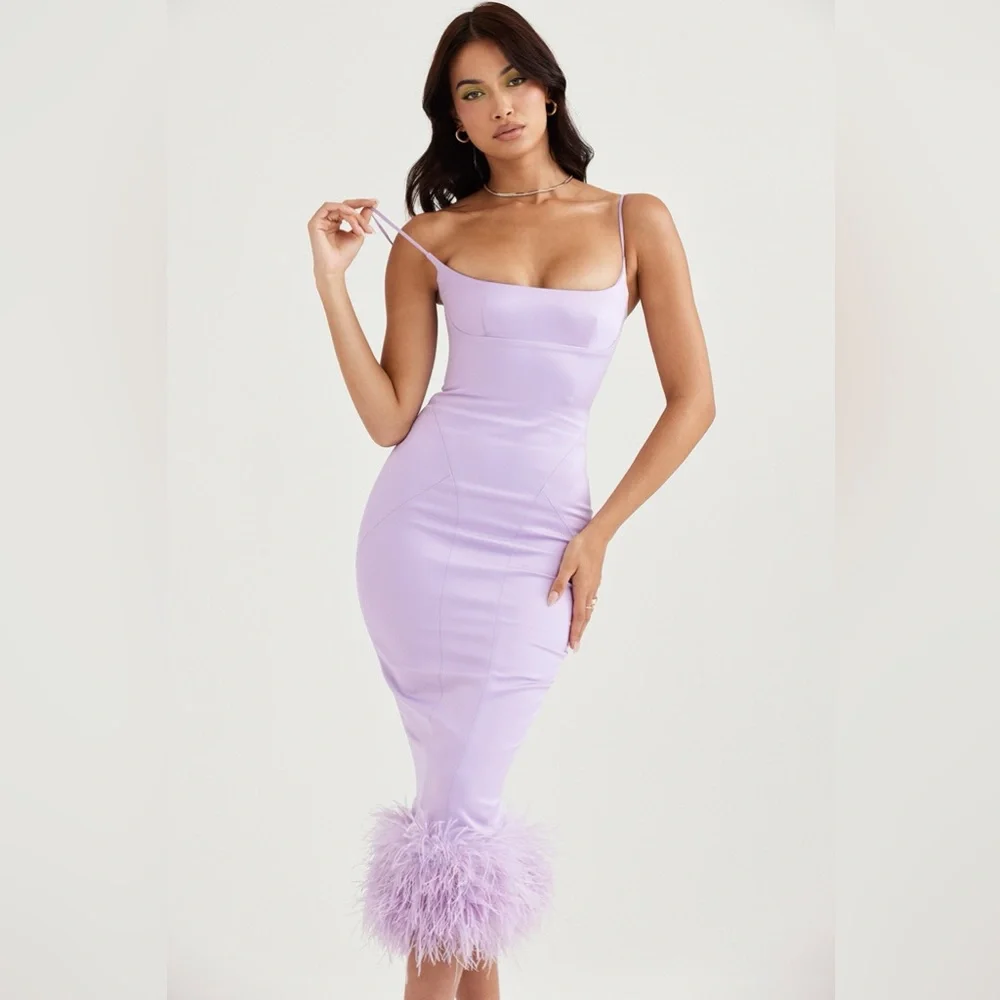 House of CB Lavender Feather Trim Dress - Picture 3 of 11